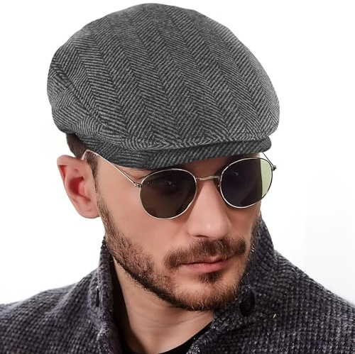 Schiebermütze Herren mit Ohrenschutz, Baskenmütze Flatcap Schirmmützen für Herren Damen Gatsby Ivy Irish Newsboy Hat Barett Cap Tellermütze für Frühling Herbst Winter (Einstellbare Größe 55-59cm)