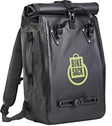 BIKESACK Fahrrad-Seitentasche, wasserdicht, 3-in-1: Rucksack, Fahrradtasche, 23 Liter, Hybridgepäck für urbane Mobilität, Bikepacking, Büro, Universität, MTB-Zubehör und Gravel