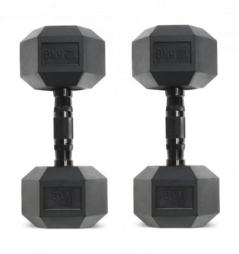 Gym Masters Hanteln 12,5 KG (2 Stück= 25 kg) – Hantelset – Hexa – Schwarze dumbells – Sechskant – Dumbbells 12,5 kg – Gewichte 12.5kg - premium