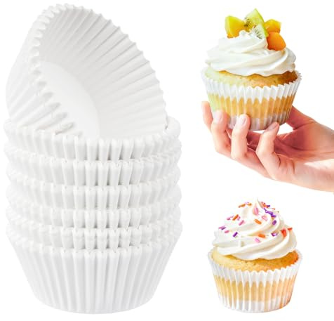200 PzPirottini per Muffin Carta, stampi per muffins, Pirottini di Carta per Muffin da Forno, pirottini cupcake per Natale Halloween Dessert Feste Compleanni Matrimoni(Bianco)