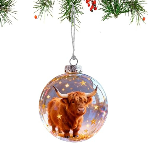 3D Tier Weihnachtskugel Ornamente – Transparente 3D Tier Weihnachtskugel Zum Aufhängen | Sammelbare Durchsichtige Tiere Zum Aufhängen Festliche Dekoration Für KRA-nz, Kaminsims, Haustür (Kuh)