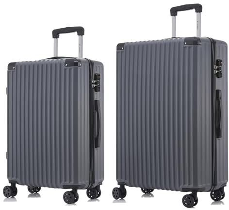 YONSLY Premium Reisekoffer TSA-Schloss,YKK-Reißverschluss Hartschalen-Koffer Trolley Kabinenkoffer Rollkoffer Suitcase Handgepäck 4 Rollen (Grau, L-XL-Set)