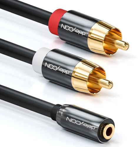deleyCON 1m Stereo Audio Kabel 3,5mm Klinke auf 2x RCA Cinch - Schwarz