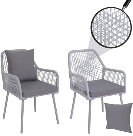 Mendler 2er-Set Gartenstuhl HWC-O12 Aluminium - hellgrau, Bezug hellgrau | Outdoor, Sitz-/Rückenpolster, Seilgeflecht, Rope