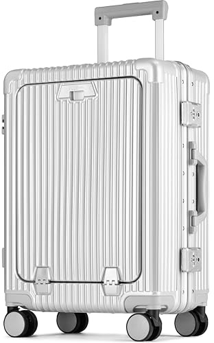 POSH Business Koffer Mittelgroß mit 17 Zoll Laptopfach & Aluminium Rahmen - Polycarbonat Hartschale 75L Trolley L Herren 70x45x30cm - TSA-Schnallenverschluss, Getränkehalter & Kofferschutzhülle Silber