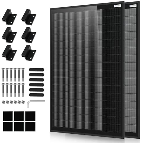 ECO-WORTHY Panel solar ligero de 400 W con soporte, 2 módulos solares de 200 W, N-Type Full Black 18BB 25% Eficiencia, Sistema Off-Grid 12V/24V para Balcón Jardín Tejado RV