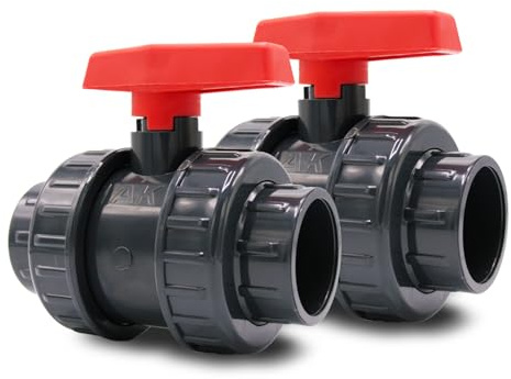 Baumaxxe 2x PVC Kugelhahn 50mm - 2-Wege Absperrhahn Pool - 16 Bar - bm001 | AK, 1 1/2 Zoll, 2x Klebemuffe, Radial ausbaubar, zum Verkleben mit PVC Rohr 50mm, Pool Zubehör für Poolverohrung 50mm