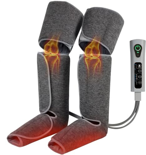 HOMCOM Masseur de Jambes, Compression Mollets Genoux Pieds avec Chaleur | Masseur de Compression, 3 Modes Auto, 3 Intensités, Soulage Circulation/Douleur, Pressothérapie Jambes