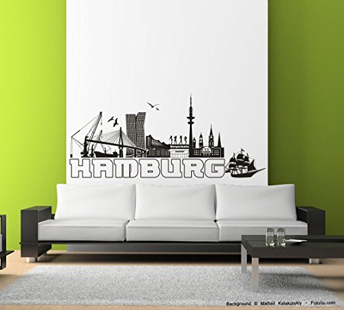 Sunnywall Wandtattoo Wandaufkleber Hamburg Skyline Reeperbahn Schwarz Gr2