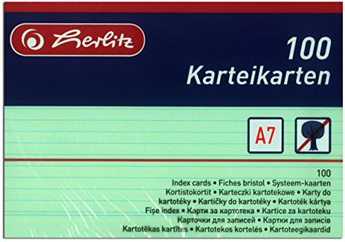 Herlitz Karteikarten DIN A7 liniert 600 Karten, Grün