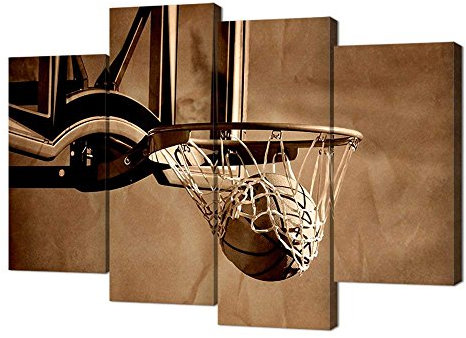 vvovv Wall Decor – Basketball Poster Kunstwerk, Leinwand gerahmt Action Shot of Basketball Going durch Basketballkorb und Net Bild Vintage Malerei, moderne Kinder Raum Sport Wandaufkleber Art Deco