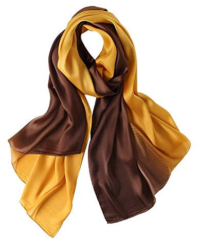 Bellonesc Seidenschal, 100 % Seide, lang, leicht, Sonnenschutz-Schal für Damen, Gelb-Braun, Einheitsgröße
