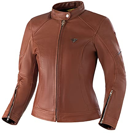Shima MONACO Jacket, Damen Leder Motorradjacken Rückenprotektor vintage Retro Sommer mit Protektoren (XS-L), Braun, Brown, Größe XS