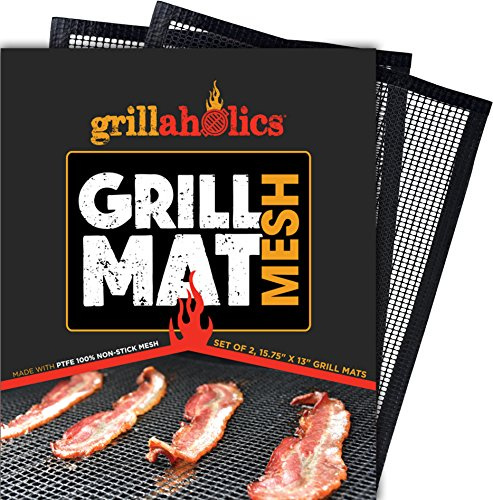 Grillaholics BBQ Mesh Grill Mat - Set of 2 Grill Mats Non Stick - Nonstick Grilling More Delicious Smoky Flavor - Lifetime Manufacturer Warranty