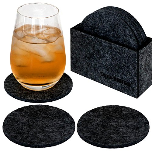 DuneDesign 8 Dessous de Verres Rond sous-Verres INCL Etui Faux Feutre Anthracite