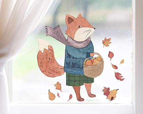 TinyFoxes Fensterbild Herbst - Fensterbild Fuchs auf Wanderschaft - selbstklebend und wiederverwendbar - handgezeichnet von Kristin Franke