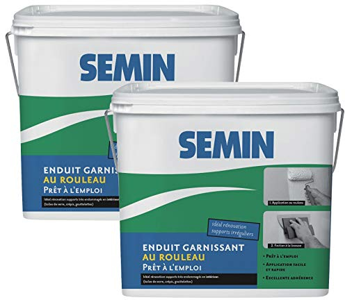 Semin - Enduit Garnissant au Rouleau - Rénovation des Supports très Endommagés - Intérieur - Seau de 10 kg (Lot de 2)