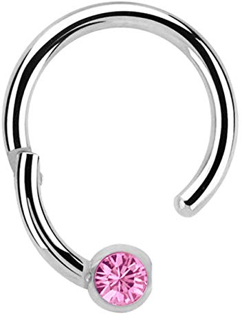 Modern Nature Piercing-Schmuck Lippenpiercing 316l Stahl Ring BCR, Clicker 1,2 x 10 mm mit 3 mm Steinplatte in rosa