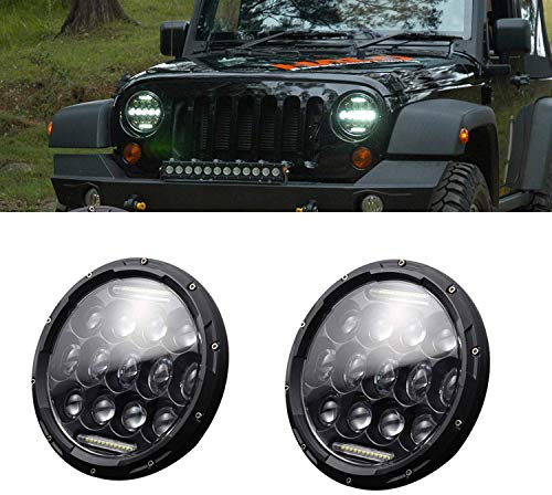 Ricoy Lot de 2 phares LED pour projecteur DRL 7 pouce 150 W avec feux de route pour moto Wrangler JK TJ LJ CJ 1997-2017