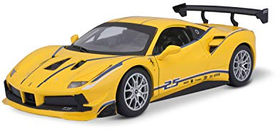 Bburago Ferrari 488 Challenge: Modellauto im Maßstab 1:24, Ferrari Racing Serie, Türen zum Öffnen, 19 cm, gelb #25 (18-26307)