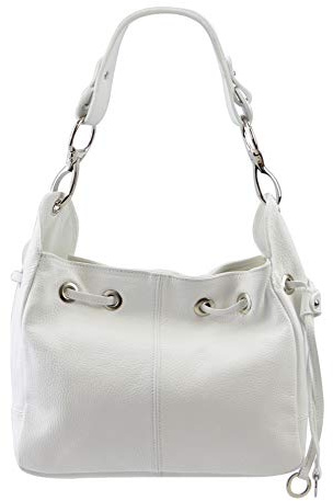 SH Leder Echtleder Schultertasche Handtasche Genarbt Leder 31x25cm Anna G488 (Weiss)