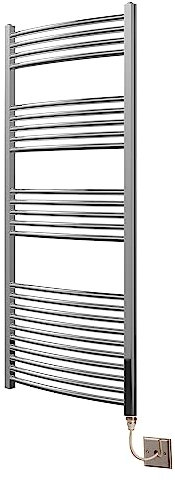 Extra High Heat Output Chrome Electric Towel Rail 600 x 1500mm Curved Bathroom Radiator Heater Up to 26% More Heat Output