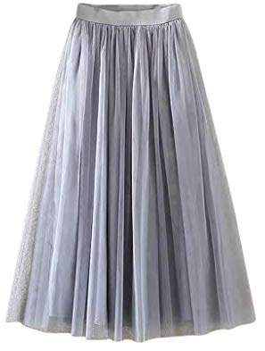 Xmiral Damen Mittlere L鋘ge T黮l Tutu Rock T黮lr鯿ke Elastische Taille Einfarbig Petticoat Party Faltenrock(Grau,L)