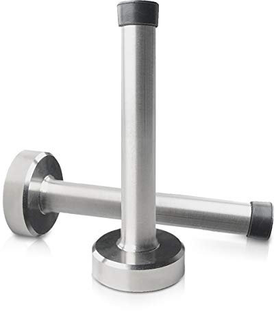 Door Stopper, Stainless Steel Door Stop with Rubber Absorber Tip, Brushed Doorstop Cylindrical Door Holder Wall Protector for Home and Office 4 Inch 2 Pack Silver