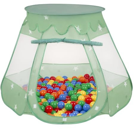 Selonis Baby Spielzelt Mit Plastikbällen Zelt 105X90cm/100 Stück Bälle Plastikkugel Kinder, Minze:Gelb/Grün/Blau/Rot/Orange