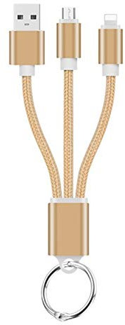 Cable Chargeur 2 en 1 Porte-clefs pour IPHONE SE 2020 Android & Apple Adaptateur Micro USB Lightning Metal Nylon (Or)