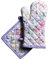 Maison d' Hermine Floral Love Ensemble de Gants de Cuisine 100% Coton (19cm x 33cm) et manique (20cm x 20cm) pour Cuisson, Micro-Ondes, Barbecue, Printemps/été, fête mères
