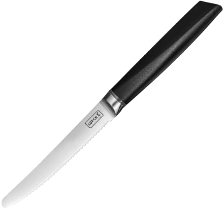 Lurch 230460 TANGO Tomaten-/Brötchen-/Frühstücksmesser mit 12,5cm Wellenschliffklinge aus korrisionsbeständigem 3CR14 Messerstahl, Schwarz, Edelstahl