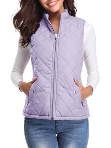 fuinloth Damen Weste, Herbst Leichte Steppweste Westen Ärmellos Jacke Kurz Vest Gilet Lavendel XL