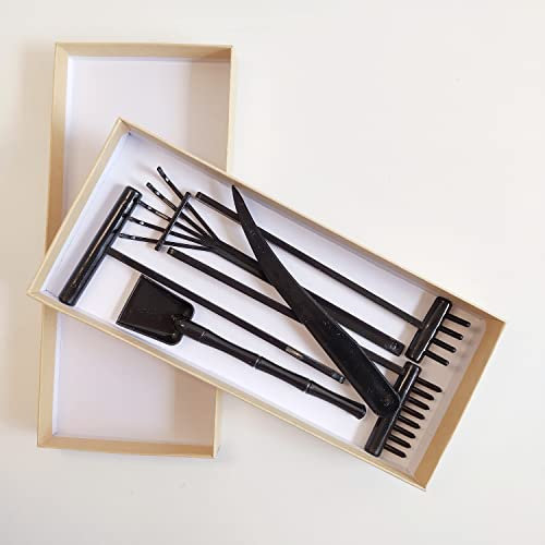ZEN&TAO Japanese Mini Zen Garden Tool Kit Set Six Pieces Stylish Design Easy to Clean Mould Free Sturdy and Functional Perfect Match for DIY Mini Zen Garden (Plastic - Black)