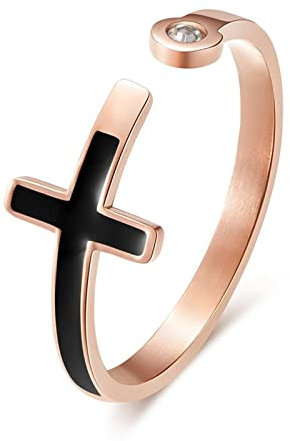 Stfery Cadeau d'amour, Bague Homme Gravure Personnalise?E Acier Inoxydable Zirconium Croix de Style Européen Cadeau Anniversaire Or Rose 54