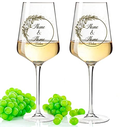GRAVURZEILE Leonardo Weingläser UV-Druck - Pampasgras Design - Personalisiert mit Namen & Datum - Geschenk zur Hochzeit, Verlobung & Jahrestag - ein Hochzeitsgeschenk - Farbe: Puccini UV