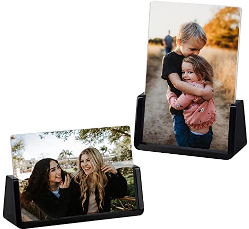 Boxalls 2 Pack Acrylic Picture Frames 4x6 with Translucent Black Base Stand, Frameless Photo Frame for Tabletop or Desktop Display ( Horizontal + Vertical)