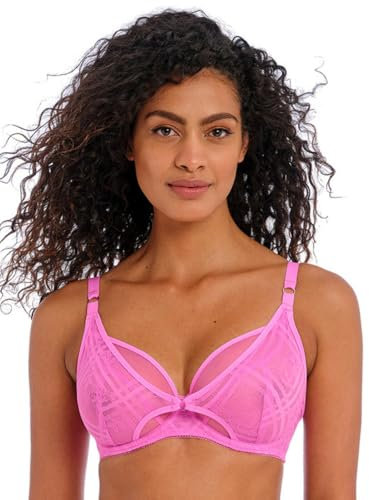Freya Women's Fatale Underwire High Apex Bra Plunge, Semi-Sheer NA, Candy Blossom, 32FF