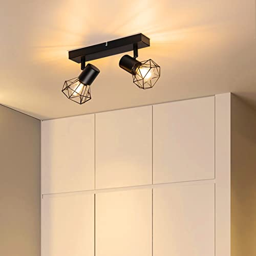 Eofiti 2 Way Wall Light E14, Black Ceiling Light, Spotlights for Bedrooms Kitchen Living Room Hall Indoor, Wall Lamps Light Fittings Adjustable Metal Cage Shade, Max 28W (Bulbs Not Included)
