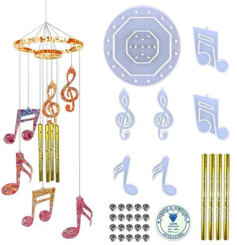 DeryArcle 32 Stück Gießformen Windspiel Epoxidharz Formen Musik Noten Silikonformen Windspiele Schlüsselanhänger Silikon Harzform Set für DIY Kunsthandwerk Anhänger Dekoration