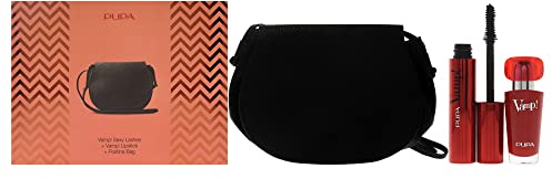 Pupa Milano Vamp! Sexy Lashes and Vamp Lipstick-Set für Damen, 3 Stück, 0,40 oz, Vamp! Sexy Lashes Mascara – 011 Black, 0,123 oz Lipstick – 301 Intense Red, Postina Bag