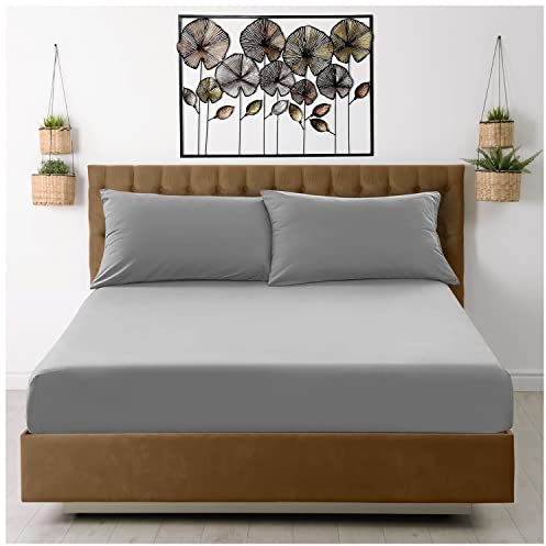 Mikrofaser-Spannbetttuch für Doppelbett, unifarben, graues Unterlaken