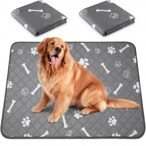 Extra Large Washable Dog Pads, 2 Pack, 70x100cm, Grey | Absorbent, reusable pee mats for large dogs, whelping and incontinence; 4-layer leak protection with non-slip backing.