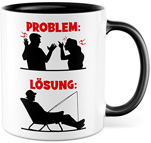 Angler Tasse Fischer Kaffeetasse Angeln Geschenk lustig Fischen Geschenkidee Witz Teetasse (Weiß & Schwarz)
