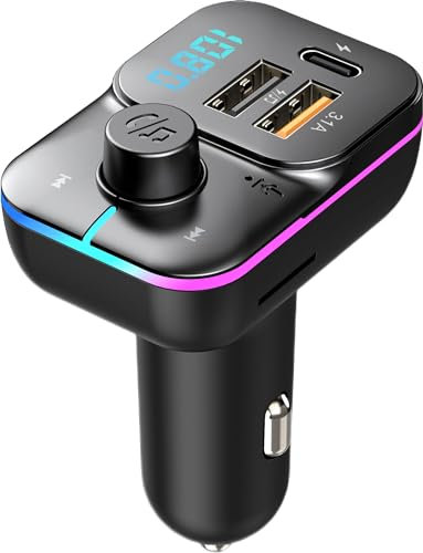 Bluetooth Car Adapter 5.3V FM Transmitter with Dual USB Charger,QC3.0 Fast Charging Car Kit,Hands-Free Calling,Car Radio Audio Receiver-Compatible with iPhone,Samsung,Android