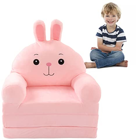 Niedliches Cartoon-Faltbares Kindersofa, Kleinkind-Couch Rückenlehne Sessel Kleines Schlafsofa 2 in 1 Faltbares Kindersofa Kurzes Plüschbett Kindersofa Stuhl für Wohnzimmer (Rosa)