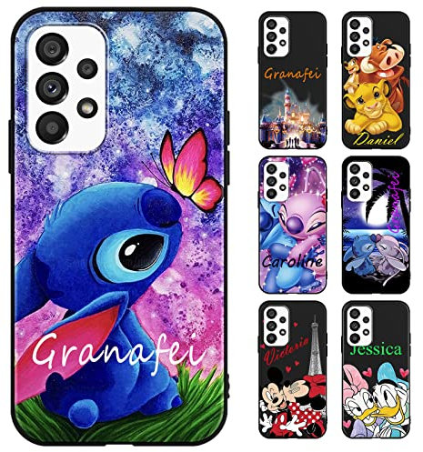 Personalisierte Handyhülle für Samsung Galaxy A53 5G Hülle 6,5,Anime Stitch Motiv Personalisiert Benutzerdefinierte Name Text Individuelle Case Weiche TPU Stoßfest Silikon Custom Schutzhülle