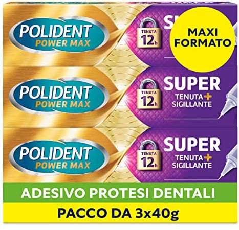 Polident Super Tenuta+ Sigillante, Adesivo Protesi Dentale, 12h di tenuta | Gusto Neutro, 3 x 40 g