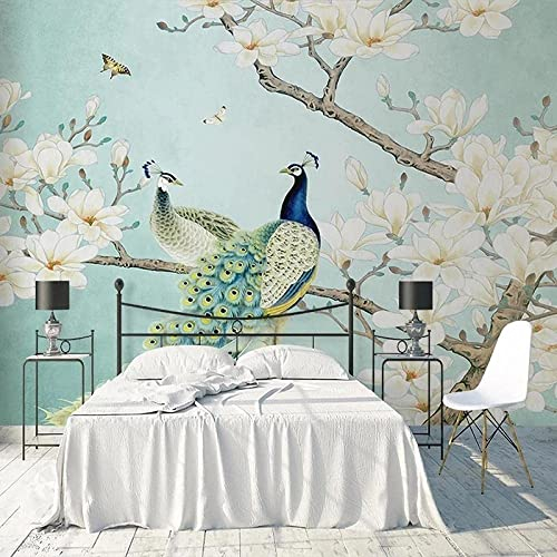 3D-Wandtapete Für Mädchen-Schlafzimmer Tier Pfau Blume Vogel Tapete Wandbild 3D Abziehen Und Aufkleben Selbstklebender Wandaufkleber Kinderzimmer Jungenzimmer Dekorieren 400 (Breite) x 280 (Höhe) cm
