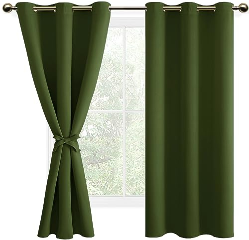 DWCN Blickdichte Vorhänge mit Vorhange-Raffhalter Verdunkelungsgardinen mit Ösen 2 Stücke Thermogardine für Wohnzimmer,Schlafzimmer,Olive Grün,183x117cm(HxB)